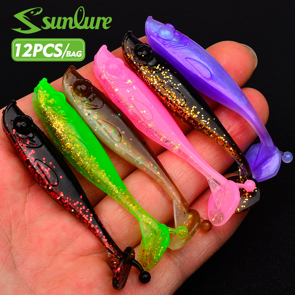 Sunlure 5cm/6.6cm Soft T-Tail Silicone Simulation Fish Bait 6-Color Re β Proberos
