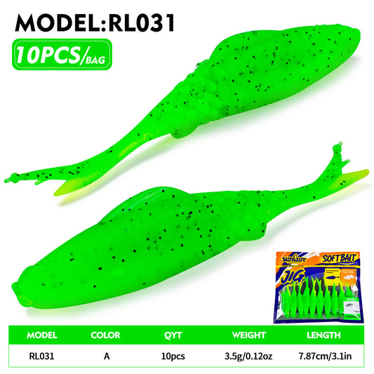 Sunlure 7.87cm&3.5g T-Tail Swimbait Fishing Lure 10PCS/bag Soft Baits Fishing Wobbler Bass Bait 6 Color Artificial Fishing Soft Lure Tacke