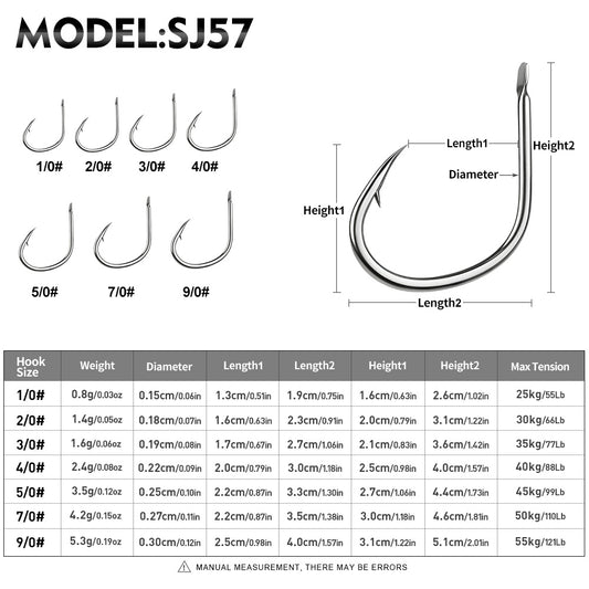 PROBEROS SJ57 Stainless Steel Circle Fishing Hooks, 1/0#-9/0# Heavy Duty Hooks