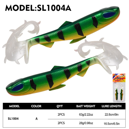 sunlure Realistic 3D Eye Fish Shaped Design Paddle Shaped Tail Soft Bait 22.8/16.5cm Artificial silicone Wobbler Swimbait 2PC Barracuda Trout Sea/Freshwater False Fishing Lures