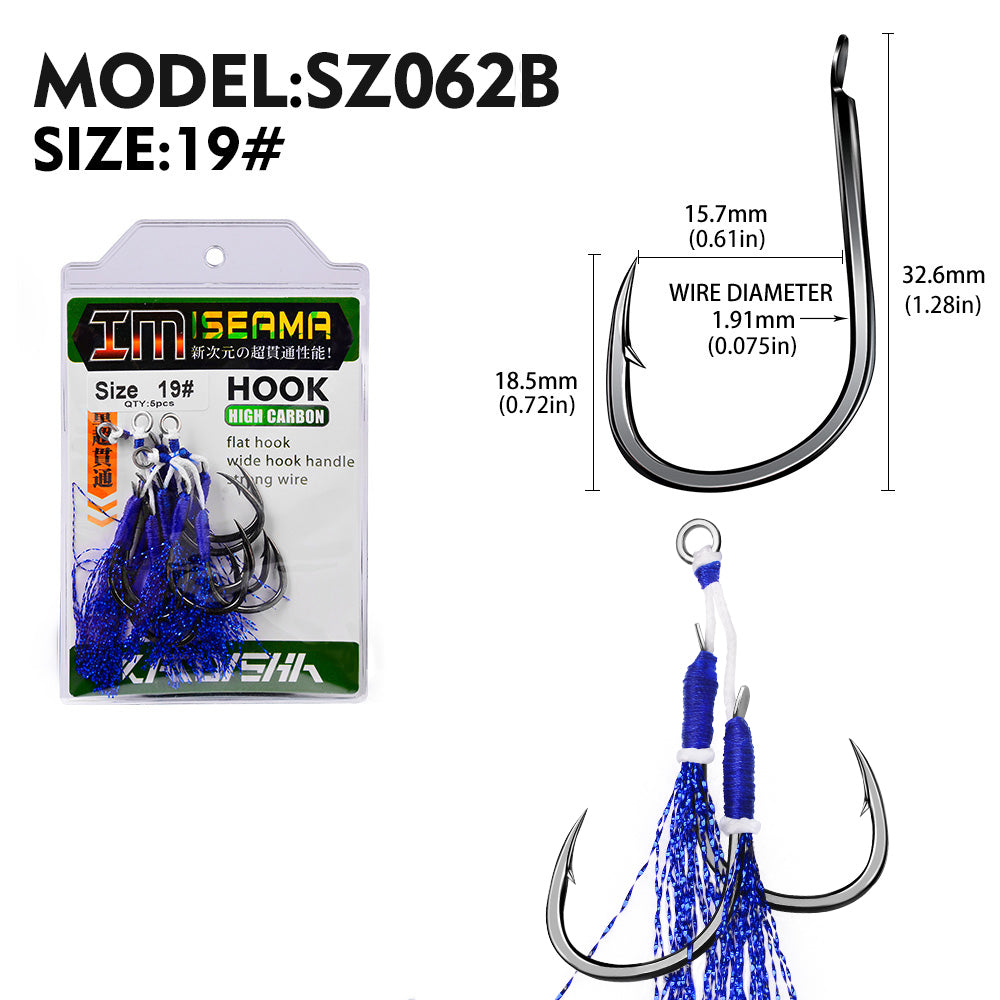 PROBEROS 2Pcs 5pc/set Metal Jig Tail Assist Hooks 11-19# With PE Line Feather Solid Ring Jigging Fishhook for 5-80g Lure Fishing Hooks