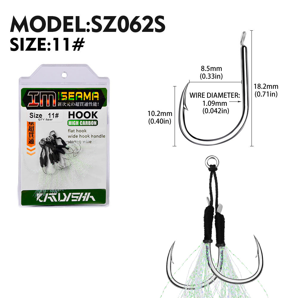 PROBEROS 2Pcs 5pc/set Metal Jig Tail Assist Hooks 11-19# With PE Line Feather Solid Ring Jigging Fishhook for 5-80g Lure Fishing Hooks