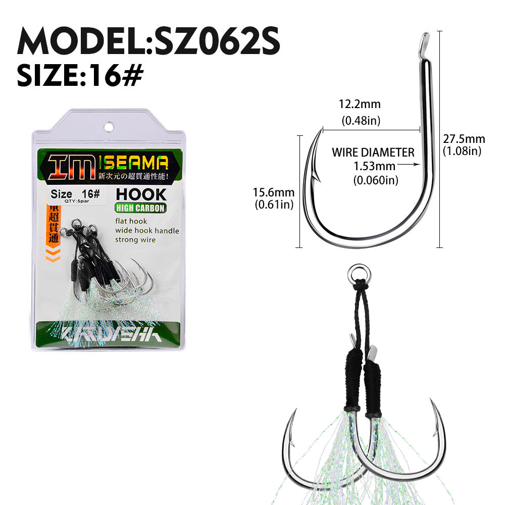 PROBEROS 2Pcs 5pc/set Metal Jig Tail Assist Hooks 11-19# With PE Line Feather Solid Ring Jigging Fishhook for 5-80g Lure Fishing Hooks