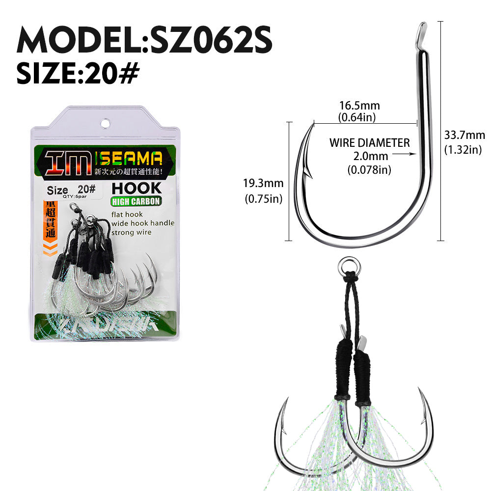 PROBEROS 2Pcs 5pc/set Metal Jig Tail Assist Hooks 11-19# With PE Line Feather Solid Ring Jigging Fishhook for 5-80g Lure Fishing Hooks