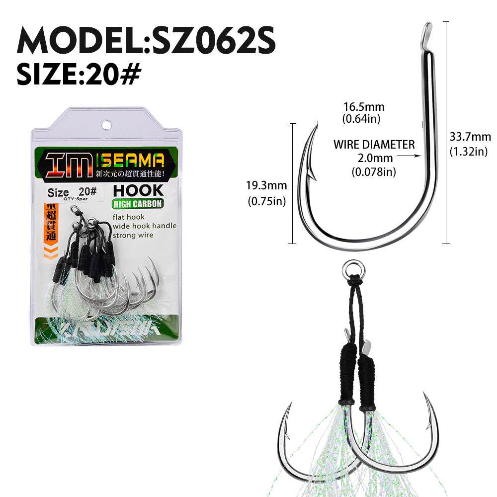 PROBEROS 2Pcs 5pc/set Metal Jig Tail Assist Hooks 11-19# With PE Line Feather Solid Ring Jigging Fishhook for 5-80g Lure Fishing Hooks - Proberos