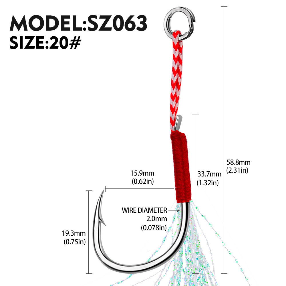 PROBEROS 5bag 10pcs/bag Fishing Hooks for slow jig with Feathers Slow Double Jig Hook Fishing Jig Assis hooks Fishhooks