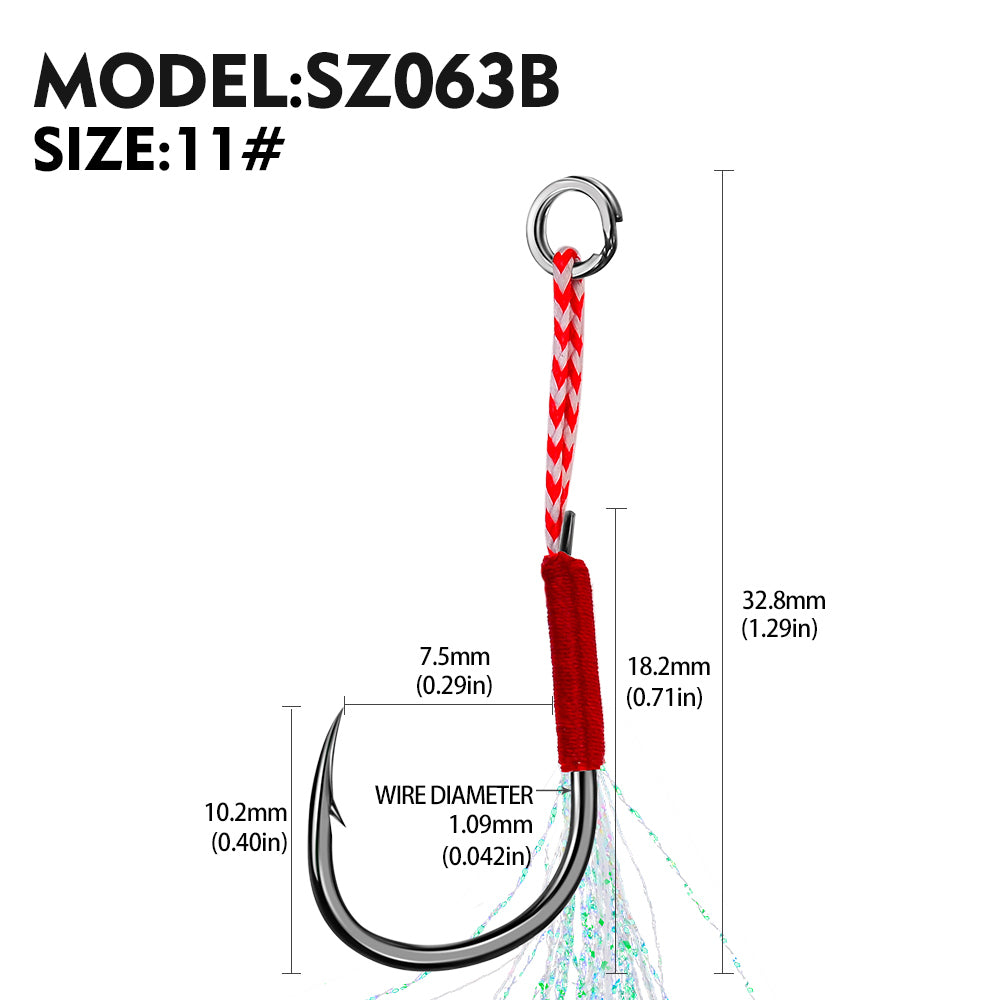 PROBEROS 5bag 10pcs/bag Fishing Hooks for slow jig with Feathers Slow Double Jig Hook Fishing Jig Assis hooks Fishhooks