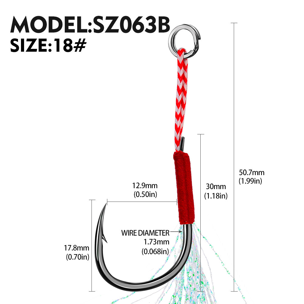 PROBEROS 5bag 10pcs/bag Fishing Hooks for slow jig with Feathers Slow Double Jig Hook Fishing Jig Assis hooks Fishhooks