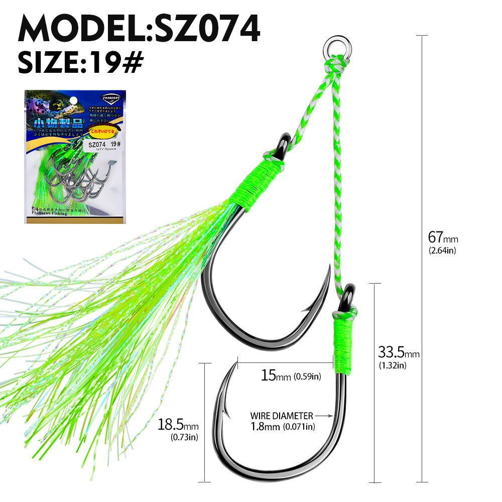 PROBEROS 2set 5pcs/set Double Fishing Assist Hooks Kit,With tassels Slow Fall Jigging Lures,Perfect for Vertical Jigging,Outdoor fishing