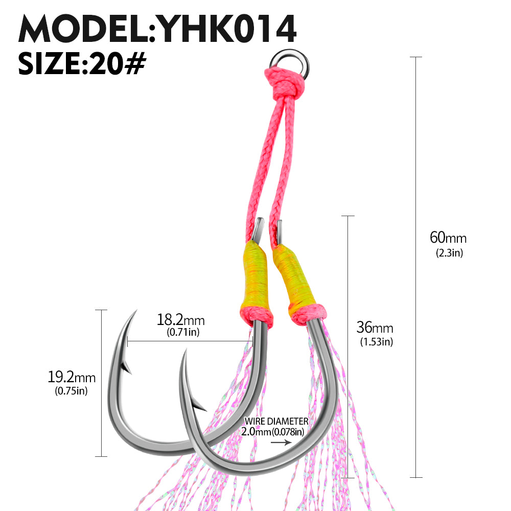 PROBEROS 20pcs New Style Tied With PINK Bright Wire Iron Plate Double Hook Black High Carbon Steel Fish Hook Wholesale