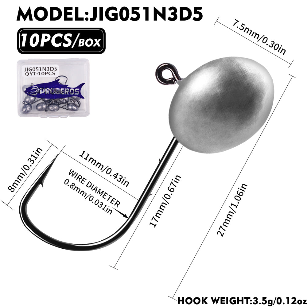PROBEROS JIG051 3.5g oval lead jig head hook for crappie and bass