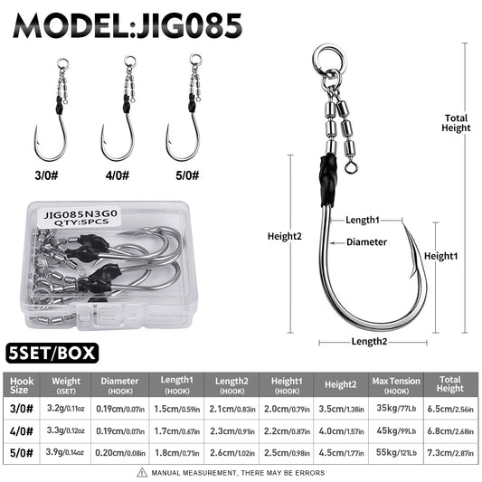 PROBEROS JIG085 Stainless Steel Swivel Single Hooks 3/0# 4/0# 5/0# Overview