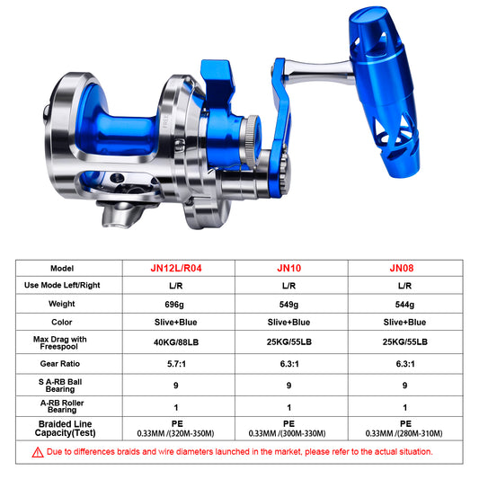 PROBEROS JN08 JN10 Slow Jigging Reel Line Capacity Weight Chart