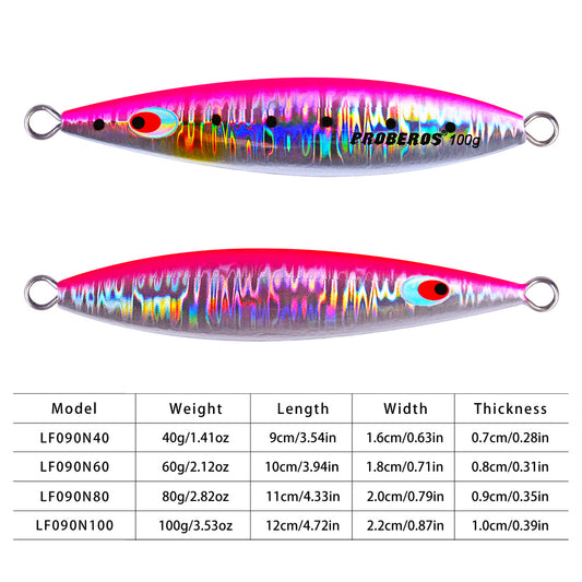 PROBEROS LF090 micro jigging lure size and weight specification chart 40g to 100g