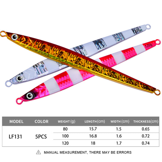 Size and weight chart for PROBEROS LF131 jigs 80g 15.7cm 100g 16.8cm 120g 18cm