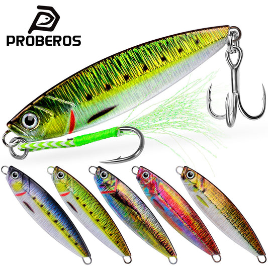 PROBEROS LF145 micro jigging lure with treble hook and assist feather for saltwater fishing
