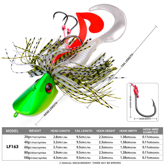 PROBEROS LF163 jig head lure size and weight specification chart 20g to 100g