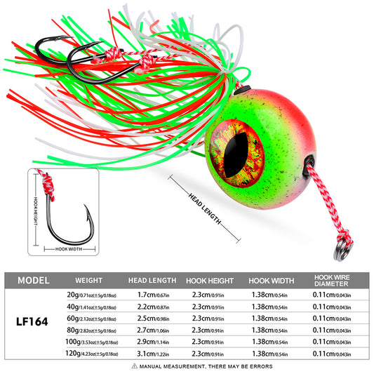 PROBEROS LF164 kabura slider jig lure size and weight specification chart 20g to 120g