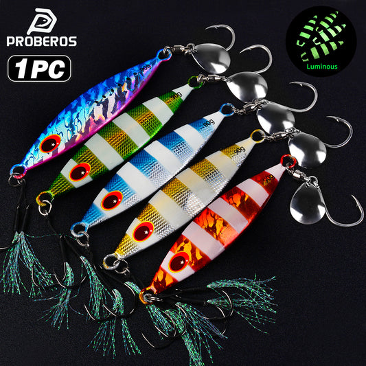 PROBEROS LF179 micro jigging lure with red 3D eyes and holographic laser coating for saltwater fishing
