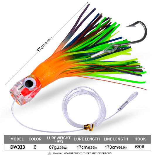 PROBEROS trolling lure set size comparison chart 6 inch 6.7 inch 8.7 inch and 9.1 inch