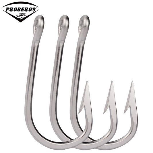 PROBEROS 20PCS Saltwater Fishing Hook Matte Tin Single Hooks  High-Carbon Steel Fishhook High Strength Hooks