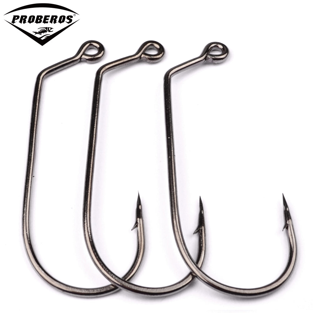 PROBEROS 100PCS  High Carbon Steel Long Shank Jig Head Mold Aberdeen Hook Saltwater Fishing Tackle