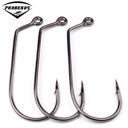 PROBEROS 100PCS  High Carbon Steel Long Shank Jig Head Mold Aberdeen Hook Saltwater Fishing Tackle
