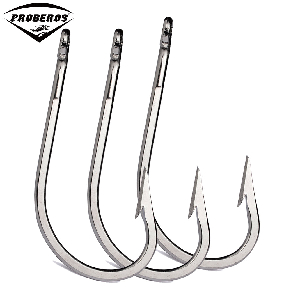 PROBEROS 20PCS Premium Stainless Steel Saltwater Fishing Hooks - Durable Forged Long Straight Shank J Hooks for Freshwater Fishin