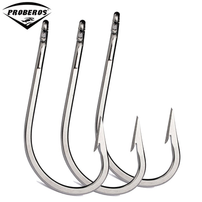 PROBEROS 20PCS Premium Stainless Steel Saltwater Fishing Hooks - Durable Forged Long Straight Shank J Hooks for Freshwater Fishin
