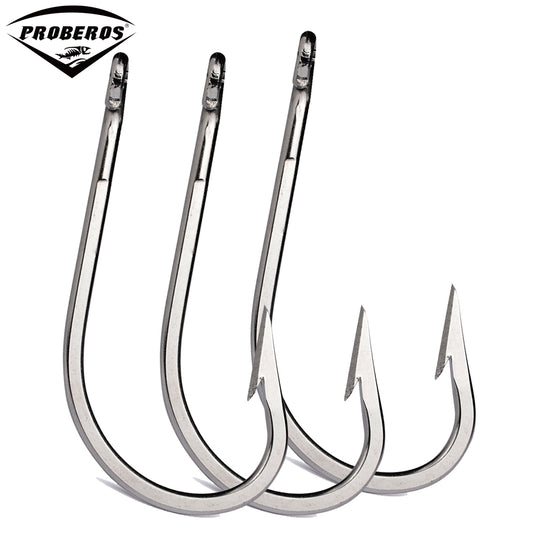 PROBEROS 20PCS Premium Stainless Steel Saltwater Fishing Hooks - Durable Forged Long Straight Shank J Hooks for Freshwater Fishin