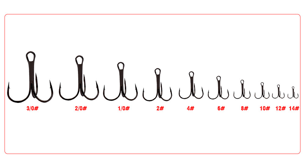 PROBEROS 50PCS Fishing Treble Hooks 14#-3/0# Black High Carbon Steel Hooks
