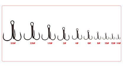 PROBEROS 50PCS Fishing Treble Hooks 14#-3/0# Black High Carbon Steel Hooks