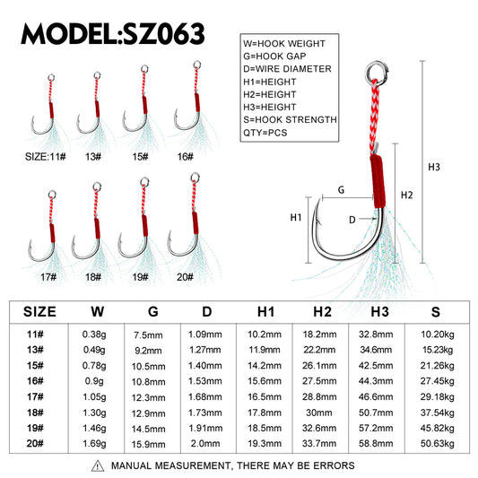 PROBEROS SZ063 Saltwater Slow Jigging Assist Hooks with Feathers (11#-20#)50pcs