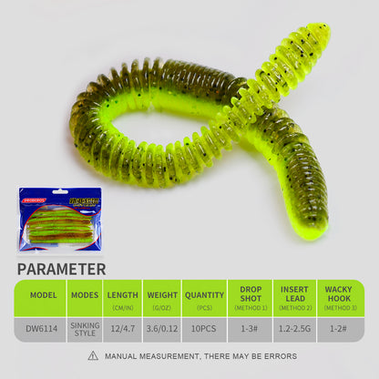 SUNLURE DW6114  Ribbed Soft Plastic Worms 20PCS 3.6g/12cm Sinking Ribbed Worms for Bass Fishing &nbsp;for Drop Shot  Wacky Rigs