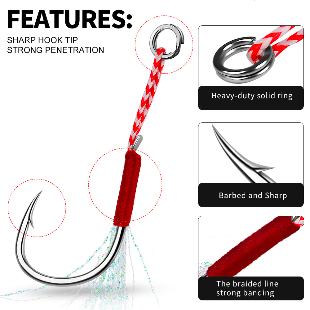 PROBEROS 5bag 10pcs/bag Fishing Hooks for slow jig with Feathers Slow Double Jig Hook Fishing Jig Assis hooks Fishhooks