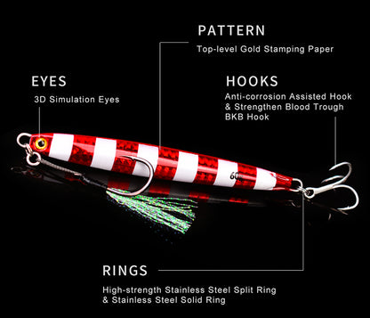 PROBEROS Lead Slow Jigging Lure with Treble Hook 3D Eyes Metal Spoon Bait for Sea Fishing