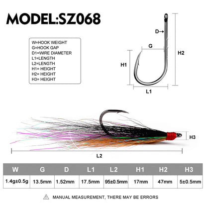 PROBEROS 5pcs/bag High Carbon Steel Feather Bionic Lure Hook pesca Fishing Gear Barbed Single Hook Outdoor Fishing Accessories
