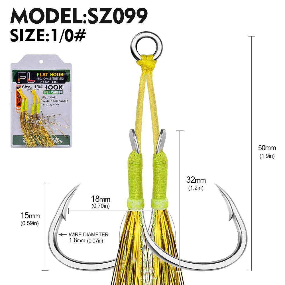2 0 wire fish hooks PROBEROS 2 Sets Saltwater Jigging Assist Hooks 1/0#-5/0#High Carbon Steel Fishing