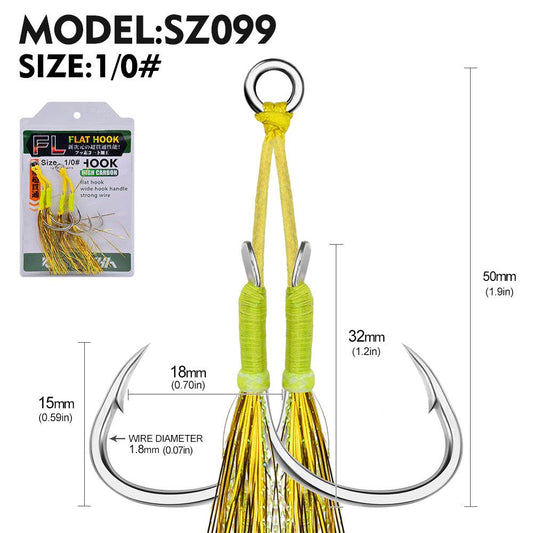 PROBEROS 5PCS 2Pairs/lot High Carbon Steel Fishhooks 1/0-2/0-3/0-4/0-5/0# Slow Jig Assist Fishing Twin Hooks Double Barbed Durable Hook Peche - Proberos