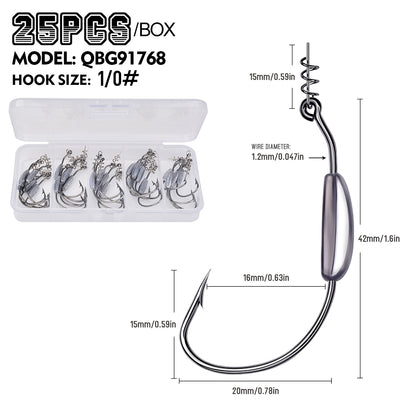 PROBEROS QBG91768 Weighted Offset Hooks with Spring Bait Lock