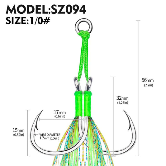 PROBEROS 5PCS 2 pairs/pack Fishing Hooks High Carbon Steel Plate Double Hooks Sea Fishing Gear Accessories Tied With Bright Silk - Proberos