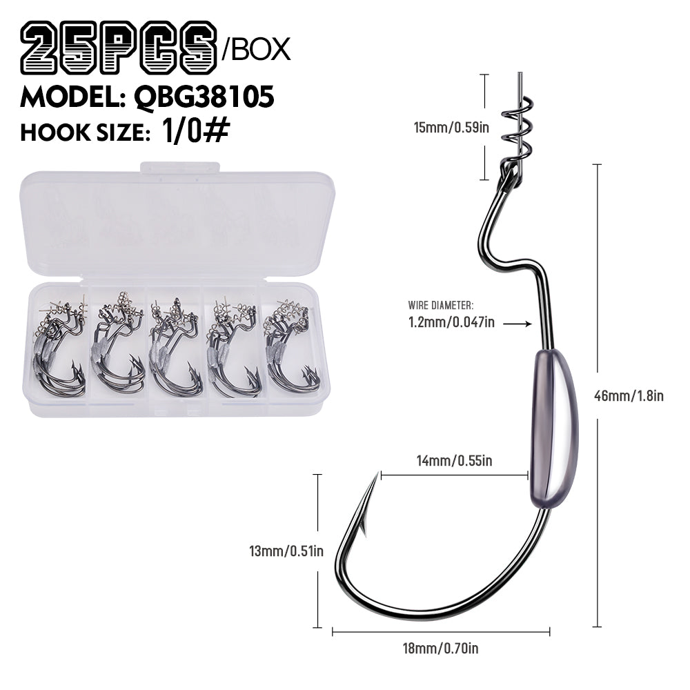 PROBEROS QBG38105 Weighted Offset Hook with Spring Lock Pin 25PC