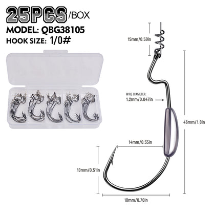 PROBEROS QBG38105 Weighted Offset Hook with Spring Lock Pin 25PC