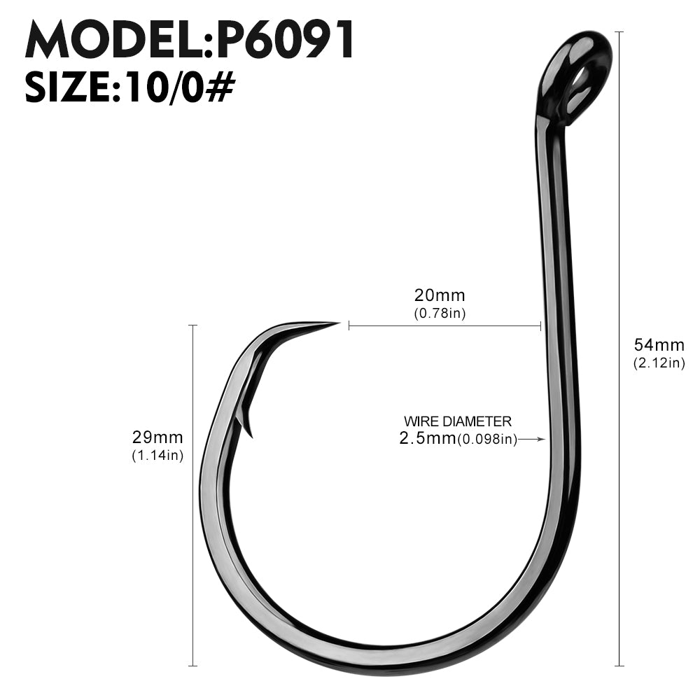 PROBEROS 6091 Saltwater Single Fishing Hooks 1/0-10/0 Tin High Carbon Steel 20PCS