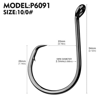 PROBEROS 6091 Saltwater Single Fishing Hooks 1/0-10/0 Tin High Carbon Steel 20PCS