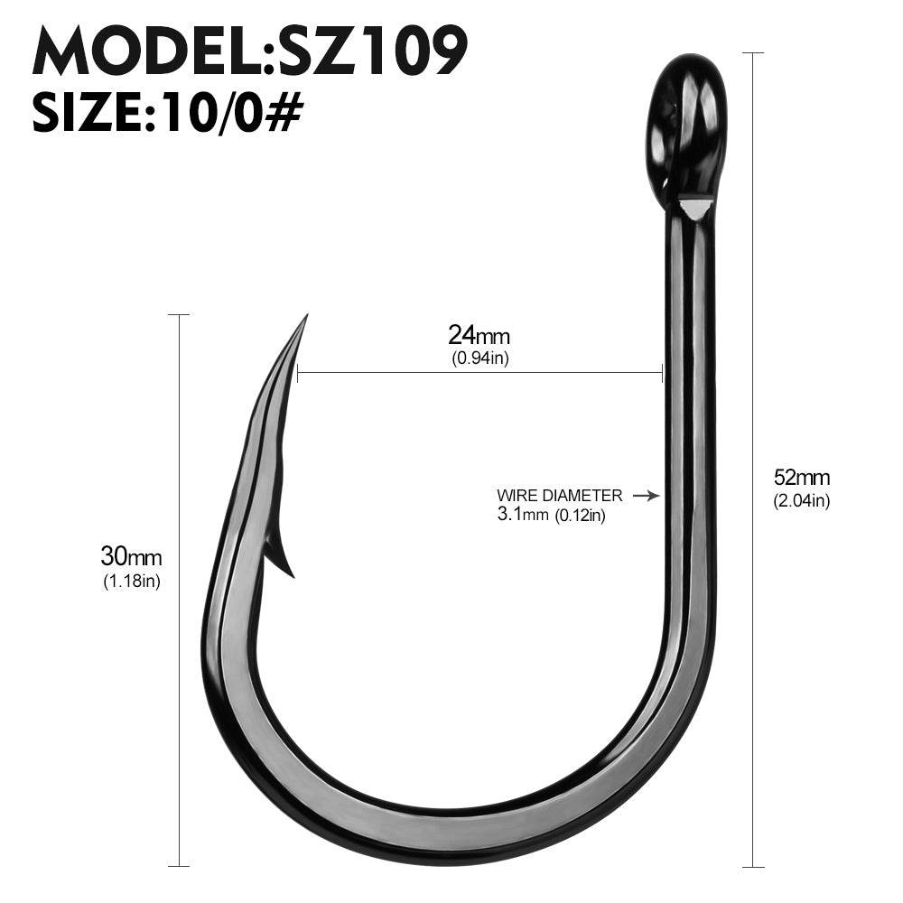 PROBEROS 20PCS Saltwater Fishing Hooks 1/0#-10/0# Anti-rusty Single hook Tin Color Fishhooks High Carbon Steel Strength