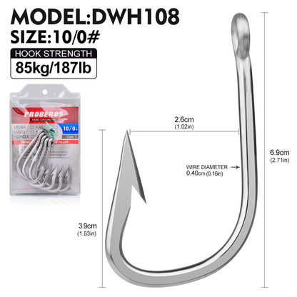PROBEROS DWH108 5PCS Saltwater Fishing Hooks 6/0#-12/0# Anti-rusty Single hook Tin Color Fishhooks&nbsp; Stainless steel Strength