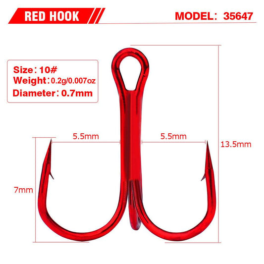 PROBEROS Red Treble Hook Fishing Supplies 100 barbed anchor hook lure fishing tackle - Proberos