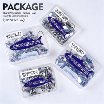 10PCS PROBEROS JIG067 spinner jig head hooks packed in clear PP plastic storage box