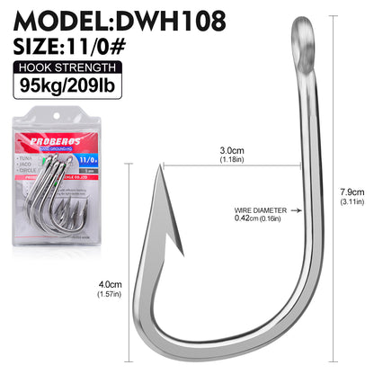 PROBEROS DWH108 5PCS Saltwater Fishing Hooks 6/0#-12/0# Anti-rusty Single hook Tin Color Fishhooks&nbsp; Stainless steel Strength